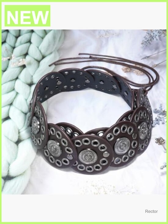 Western Disc Belt Boho Concho Leather Adjustable Knot Tie Waist Belt Dresses